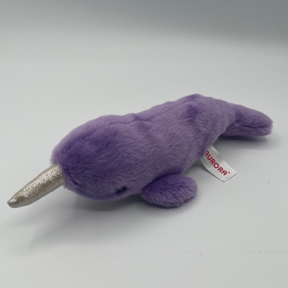 Aurora Purple Narwhal Plush Silver Metallic Tusk Stuffed Animal 10 Inch